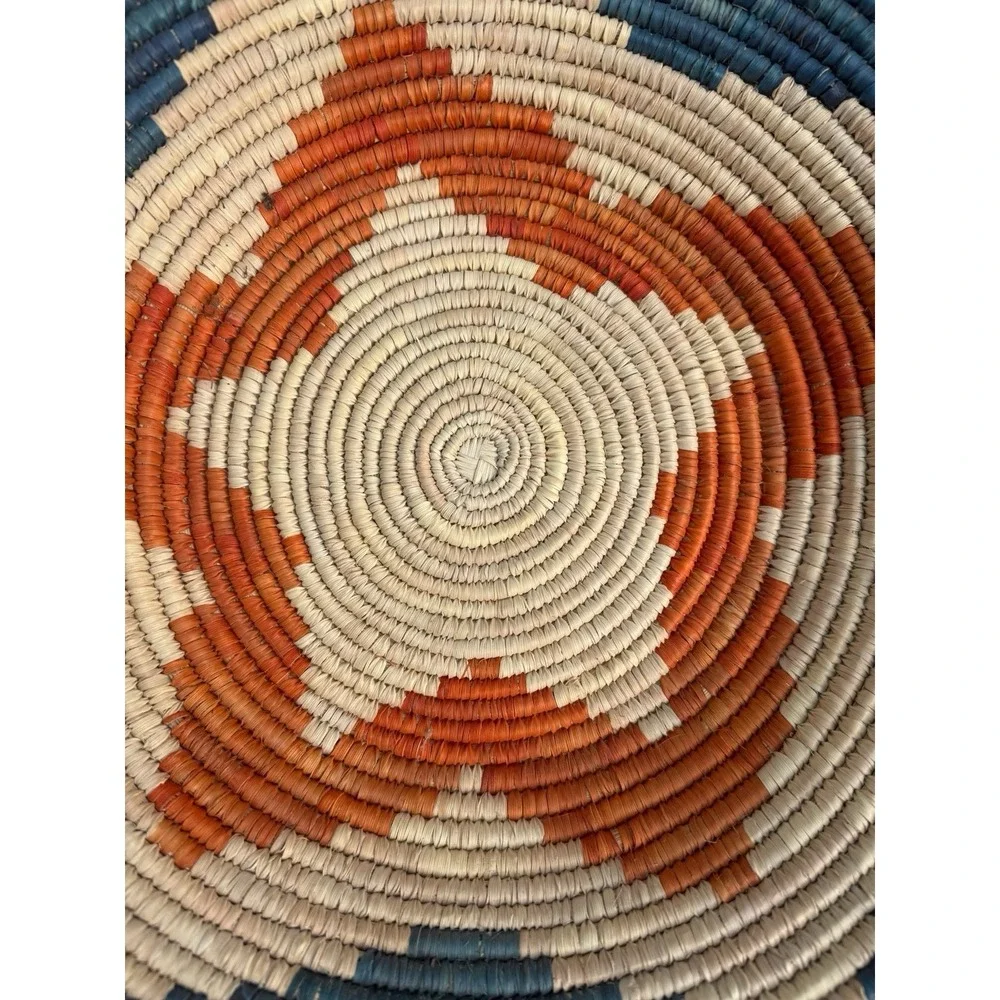 Vintage Navajo Style Handwoven Wedding  Basket Star Orange Blue 15 1/2